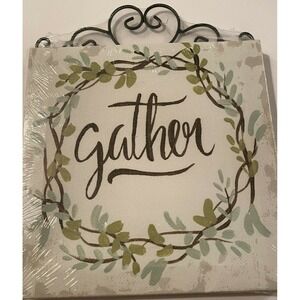 Farmhouse Gather canvas sign 8 x 8 inches new metal top